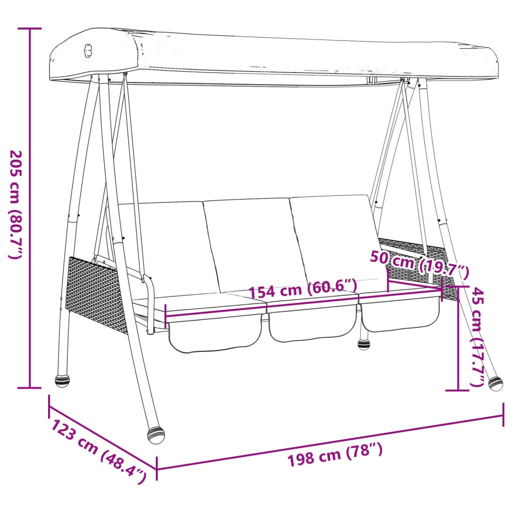 vidaXL Garden Swing Bench with Adjustable Canopy Coffee Brown Steel