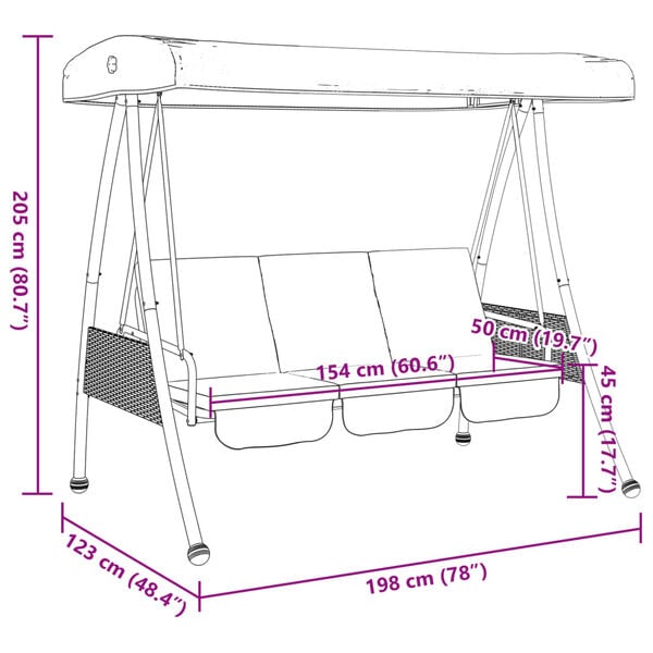vidaXL Garden Swing Bench with Adjustable Canopy Coffee Brown Steel
