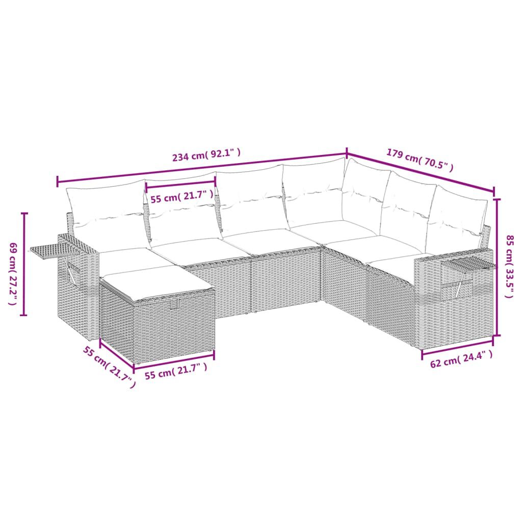 vidaXL 7 Piece Garden Sofa Set with Cushions Black Poly Rattan