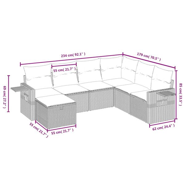 vidaXL 7 Piece Garden Sofa Set with Cushions Black Poly Rattan