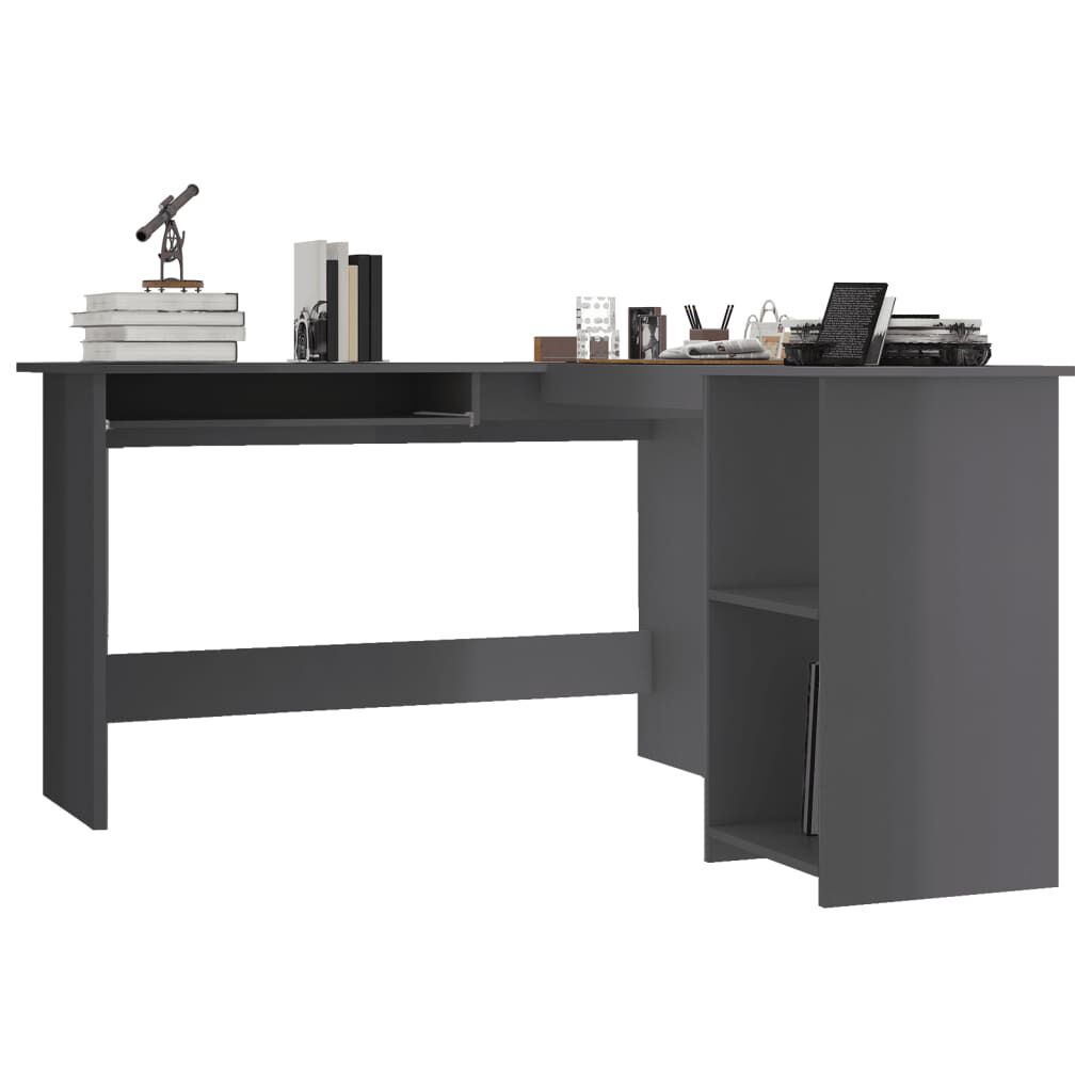 vidaXL L-Shaped Corner Desk High Gloss Grey 120x140x75 cm Engineered Wood