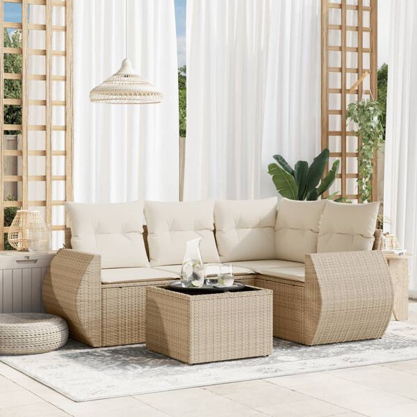 vidaXL 5 Piece Garden Sofa Set with Cushions Beige Poly Rattan