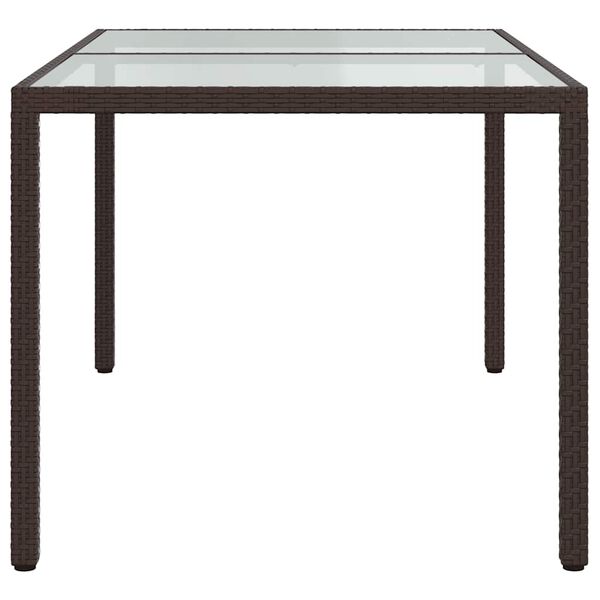 vidaXL Garden Table 150x90x75 cm Tempered Glass and Poly Rattan Brown