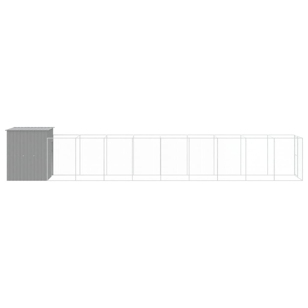vidaXL Dog House with Run Light Grey 165x1067x181 cm Galvanised Steel