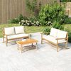 vidaXL 3 Piece Garden Lounge Set with Cream White Cushions Bamboo