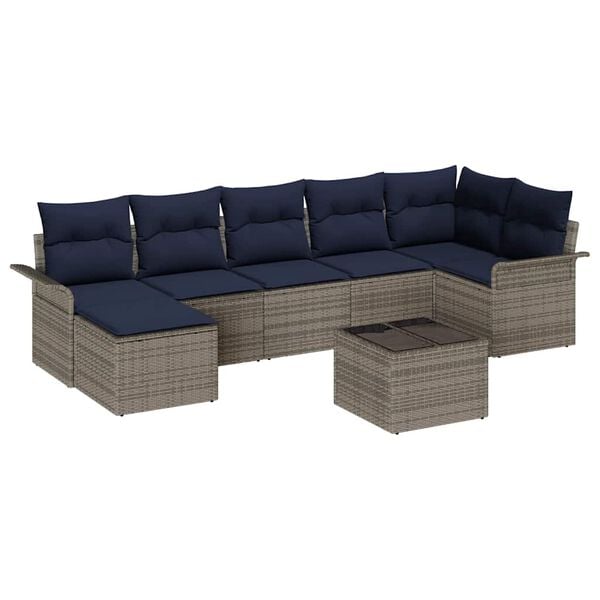 vidaXL Garden Sofa Set with Cushion 8 pcs Grey Poly rattan