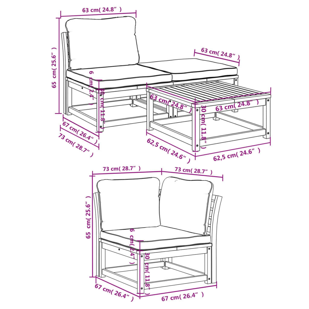 vidaXL 5 Piece Garden Lounge Set with Cushions Solid Wood Acacia