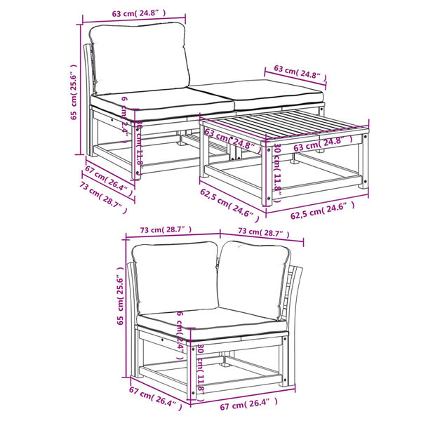 vidaXL 5 Piece Garden Lounge Set with Cushions Solid Wood Acacia