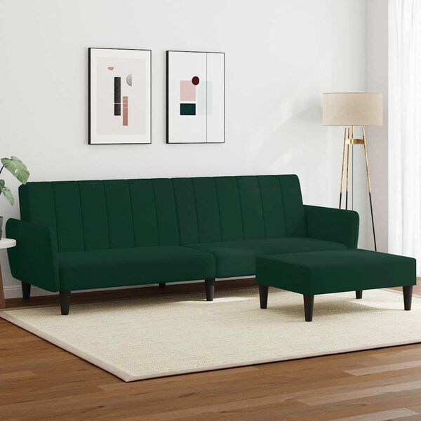 vidaXL 2-Seater Sofa Bed with Footstool Dark Green Velvet