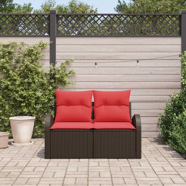 vidaXL 2-Seater Garden Sofa with Cushions Brown Poly Rattan