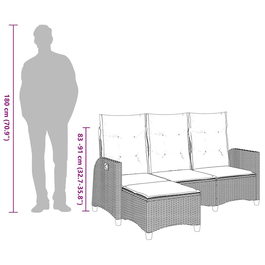 vidaXL Reclining Garden Sofa with Cushions L-shaped Beige Poly Rattan