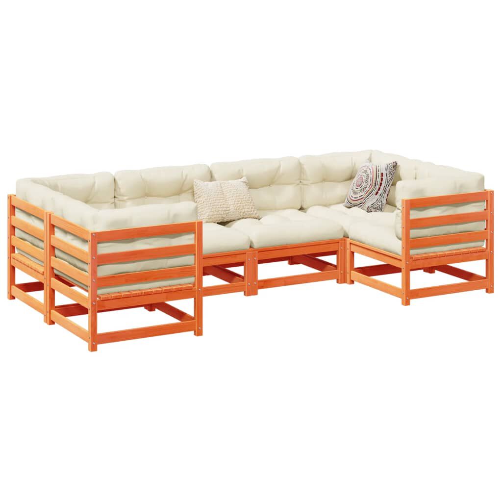 vidaXL 6 Piece Garden Sofa Set Wax Brown Solid Wood Pine