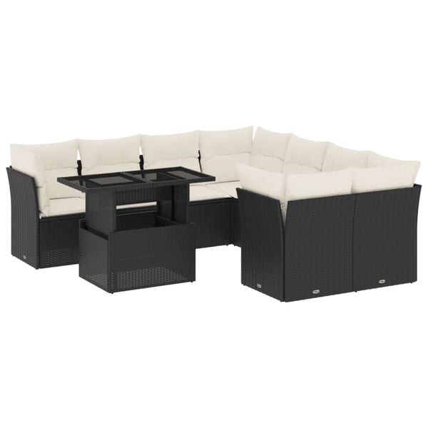 vidaXL 9 Piece Garden Sofa Set with Cushions Black Poly Rattan