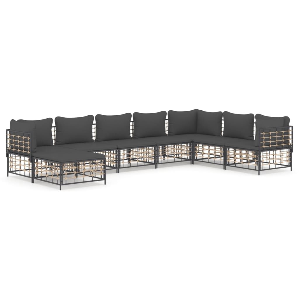 vidaXL 8 Piece Garden Lounge Set with Cushions Anthracite Poly Rattan