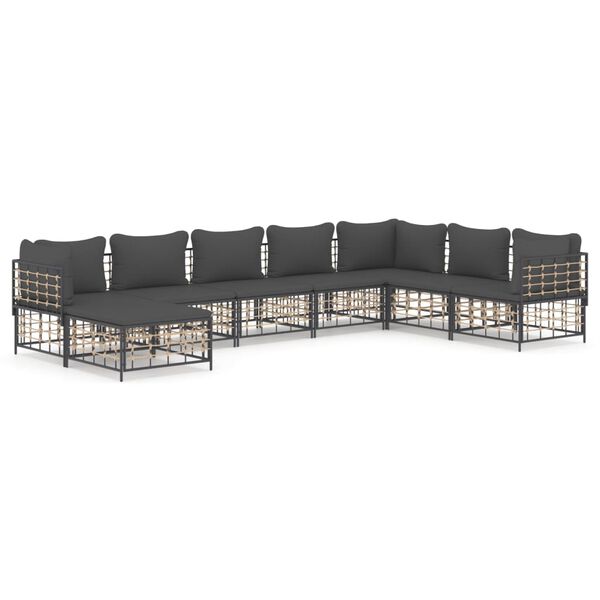 vidaXL 8 Piece Garden Lounge Set with Cushions Anthracite Poly Rattan
