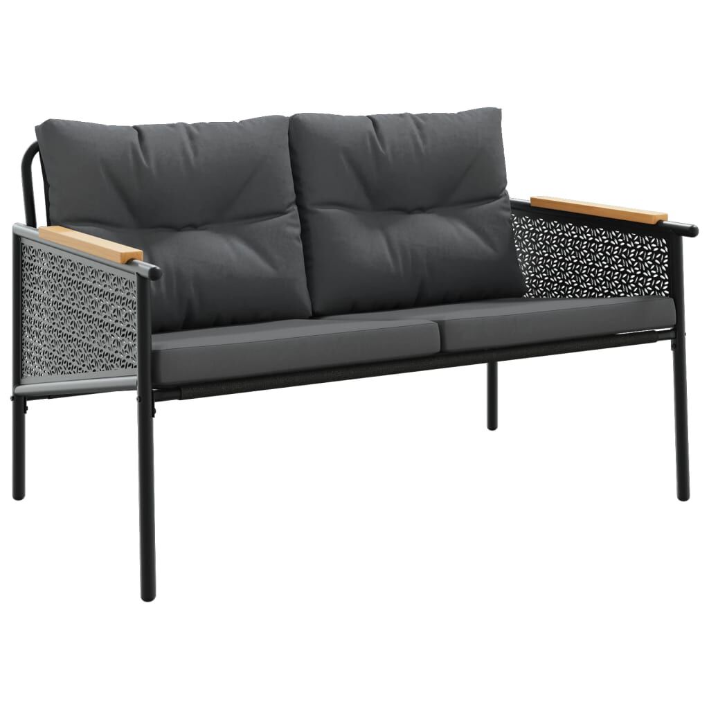 vidaXL Garden Bench with Cushions 116 cm Black Steel