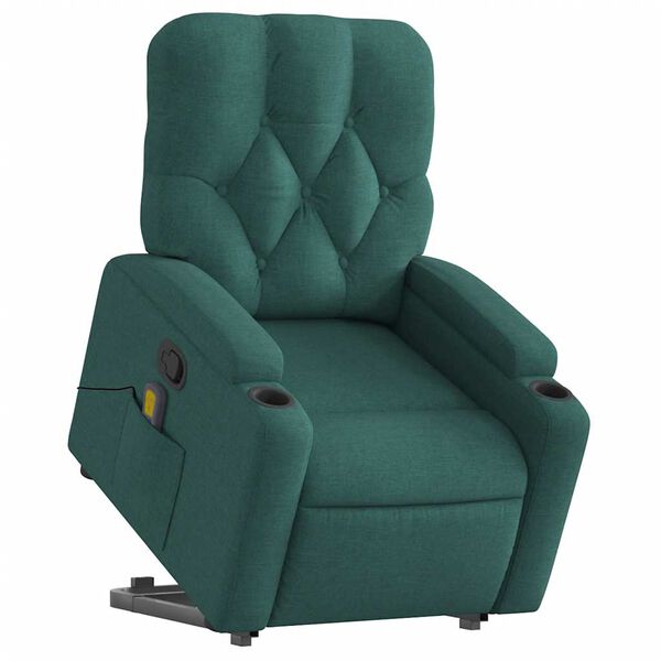 vidaXL Stand up Massage Recliner Chair Dark Green Fabric