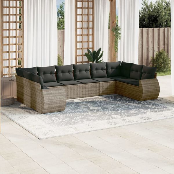 vidaXL 10 Piece Garden Sofa Set with Cushions Grey Poly Rattan
