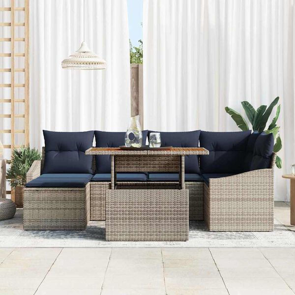 vidaXL Garden Dining Set with Cushion 7 pcs Grey and Navy