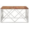 vidaXL Coffee Table Silver Stainless Steel and Solid Acacia Wood