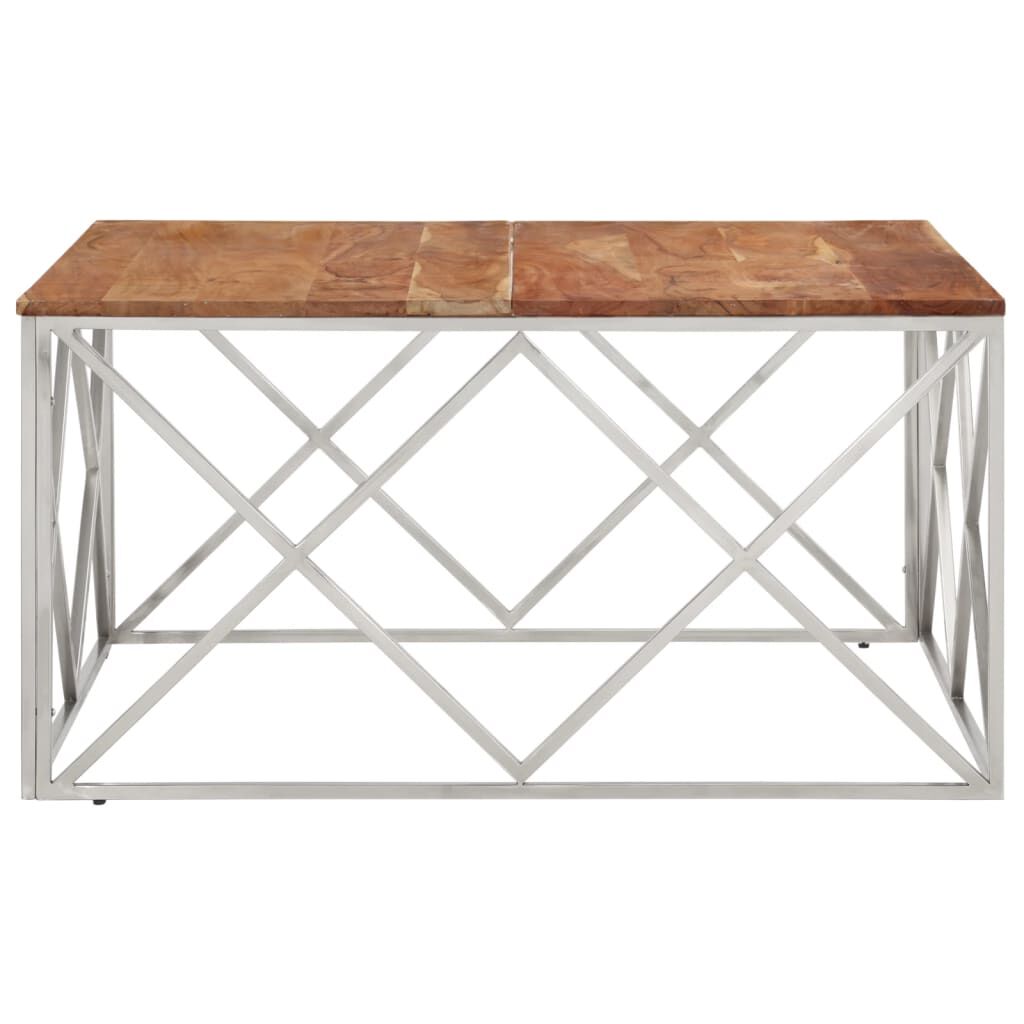 vidaXL Coffee Table Silver Stainless Steel and Solid Acacia Wood