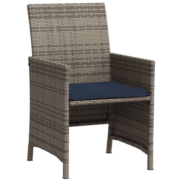 vidaXL 3 Piece Bistro Set with Cushions Grey Poly Rattan