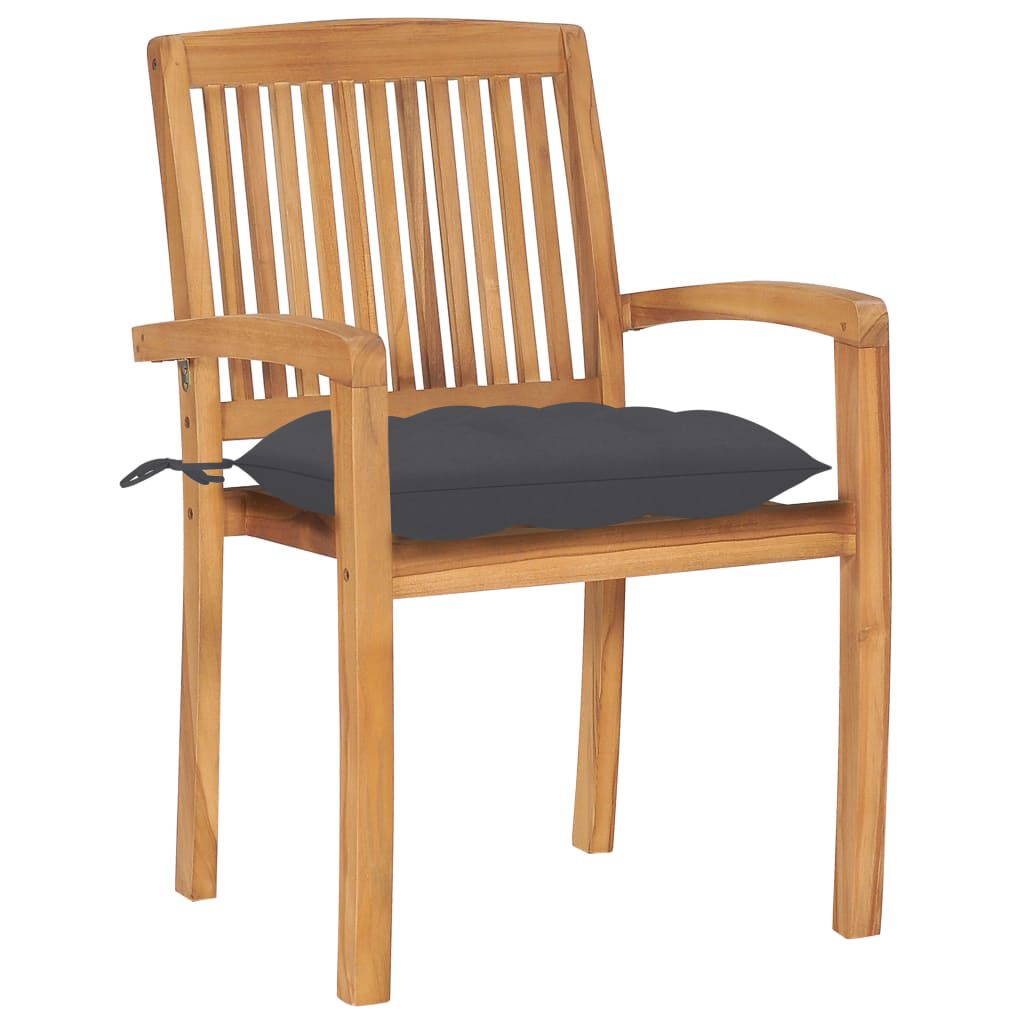 vidaXL Stacking Garden Chairs with Cushions 4 pcs Solid Teak Wood