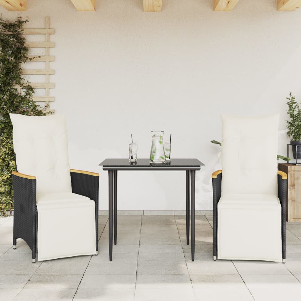 vidaXL Reclining Garden Chairs 2 pcs with Cushions Black Poly Rattan