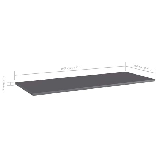 vidaXL Bookshelf Boards 4 pcs High Gloss Grey 100x40x1.5 cm Engineered Wood