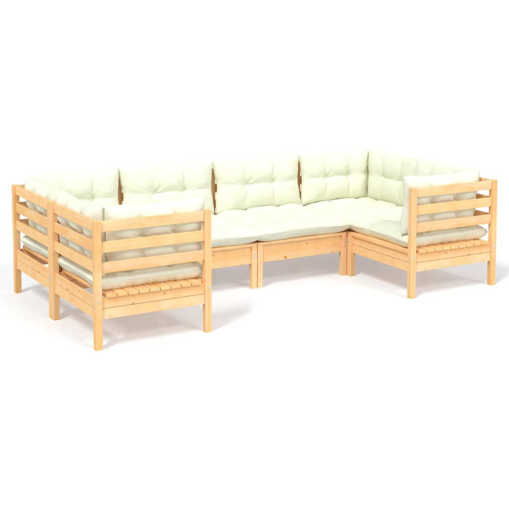 vidaXL 6 Piece Garden Lounge Set with Cream Cushions Pinewood
