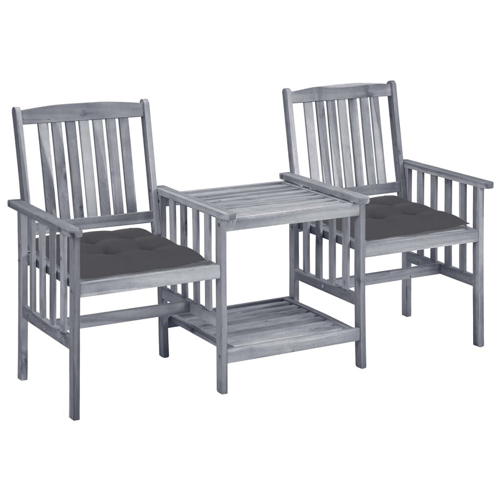 vidaXL Garden Chairs with Tea Table and Cushions Solid Acacia Wood