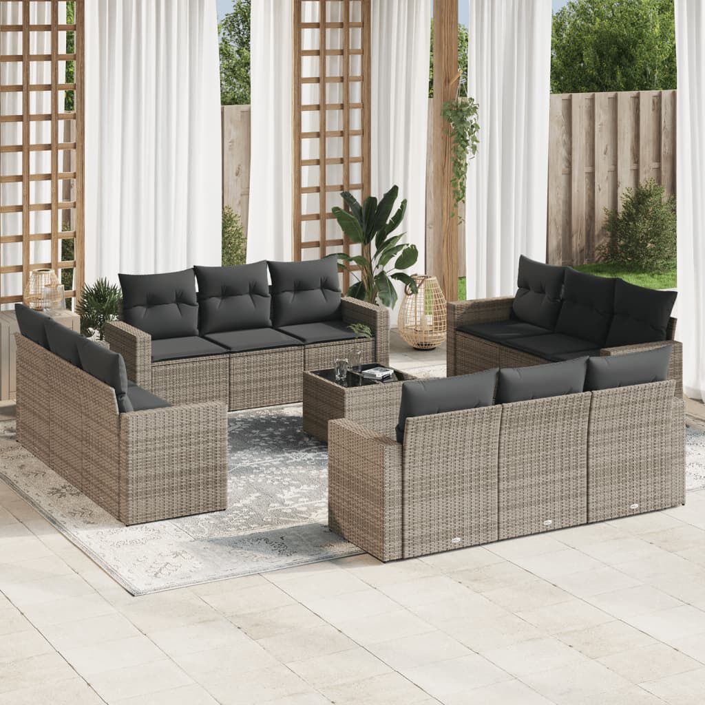 vidaXL 13 Piece Garden Sofa Set with Cushions Grey Poly Rattan