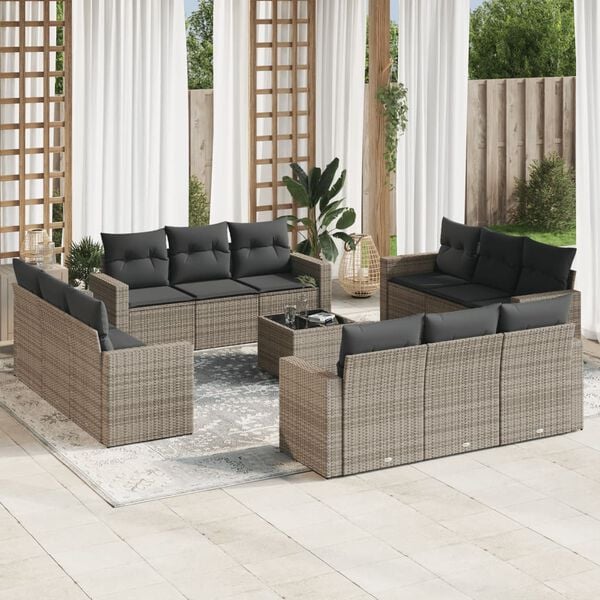 vidaXL 13 Piece Garden Sofa Set with Cushions Grey Poly Rattan