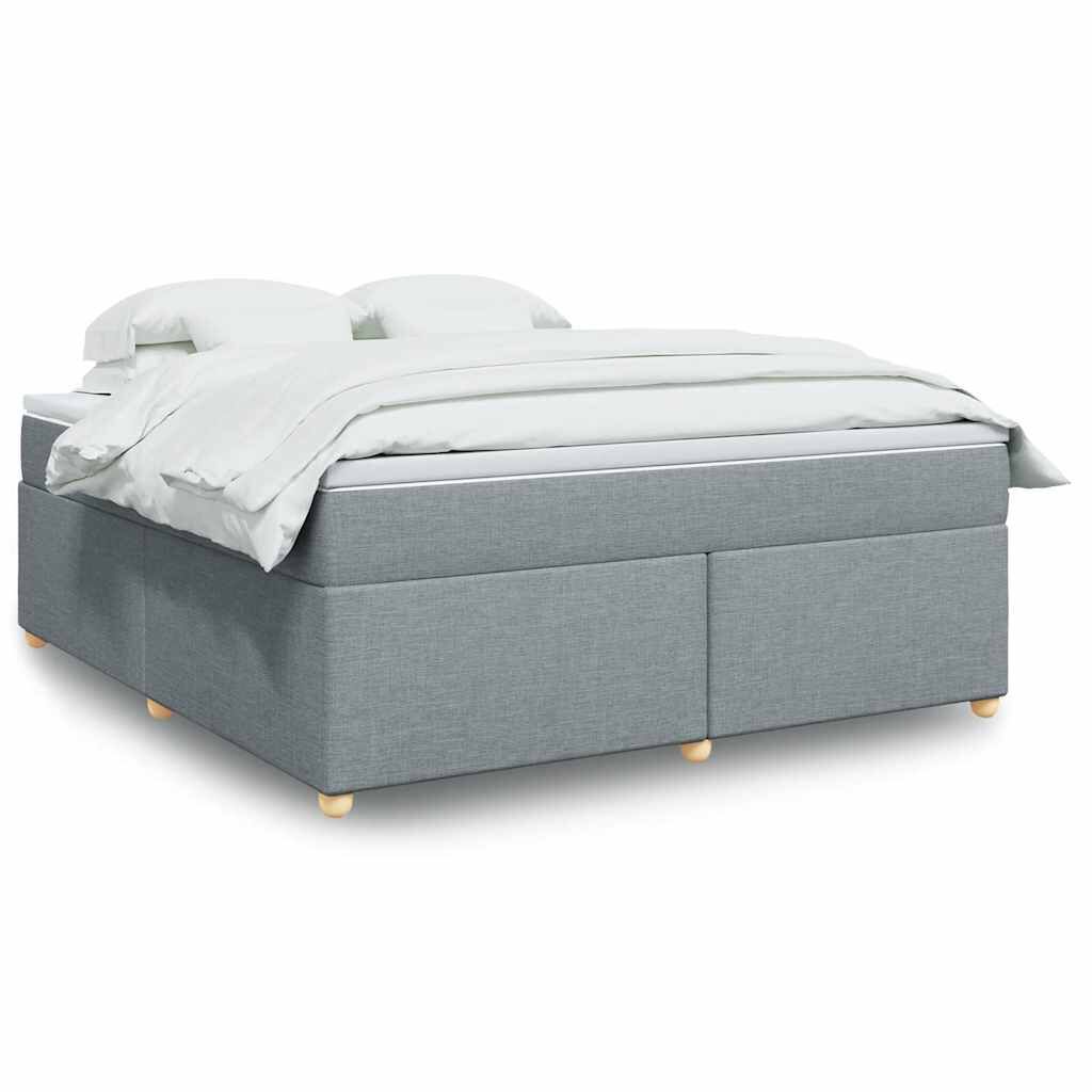 vidaXL Box Spring Bed with Mattress Light Grey California King Fabric