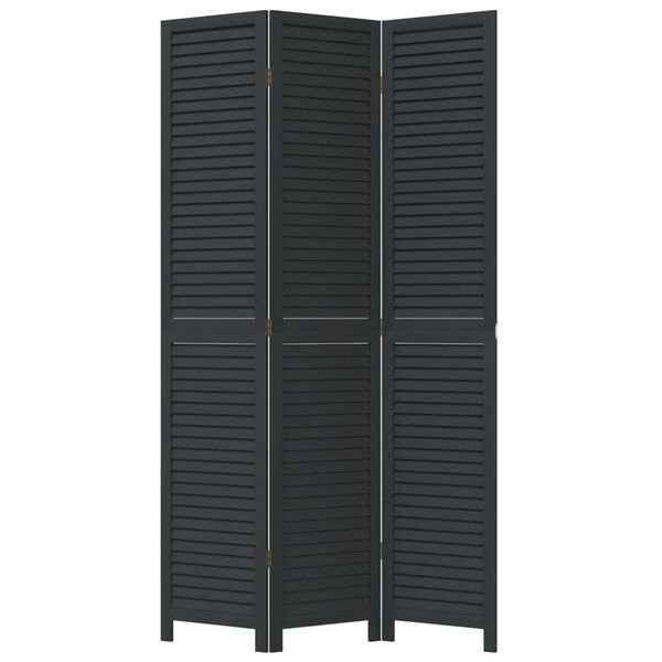 vidaXL Room Divider&nbsp;3 Panels Black Solid Wood Paulownia
