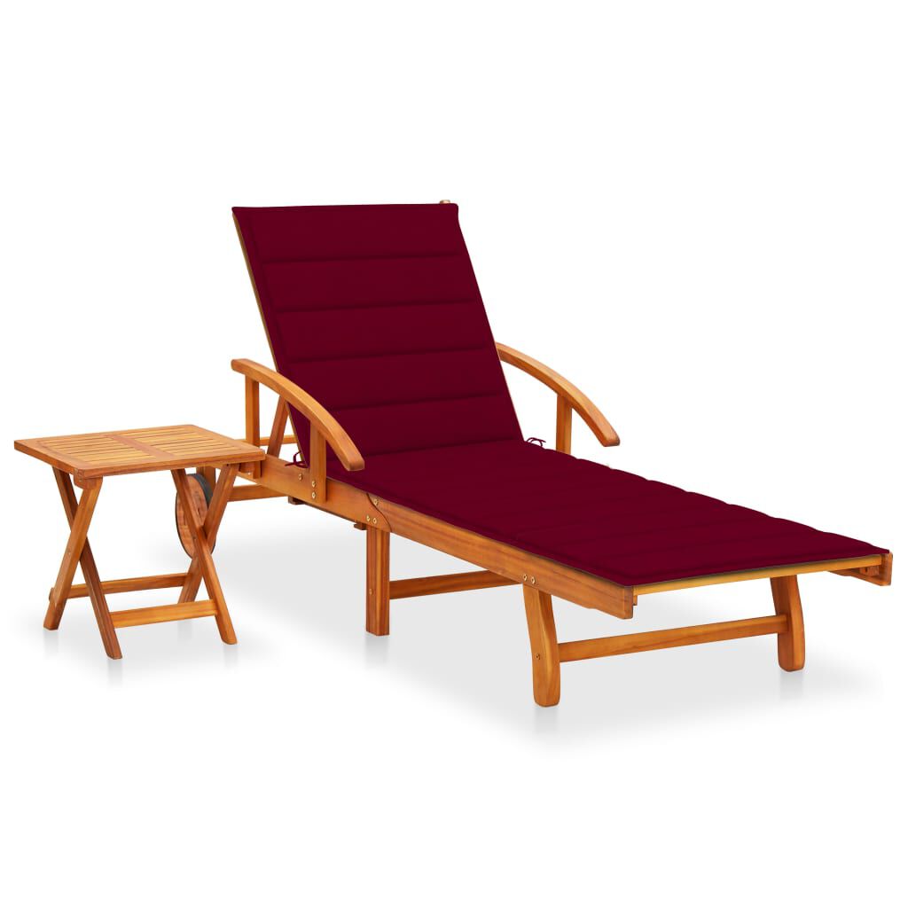 vidaXL Garden Sun Lounger with Table and Cushion Solid Acacia Wood