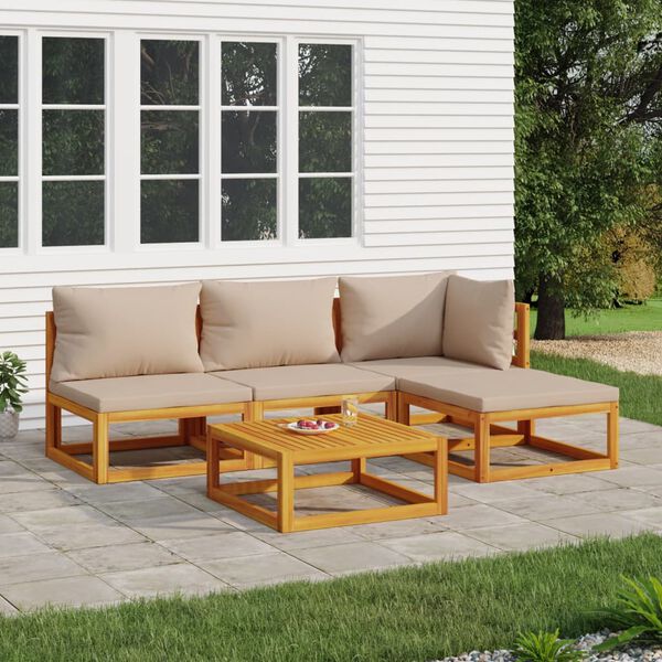 vidaXL 5 Piece Garden Lounge Set with Taupe Cushions Solid Wood
