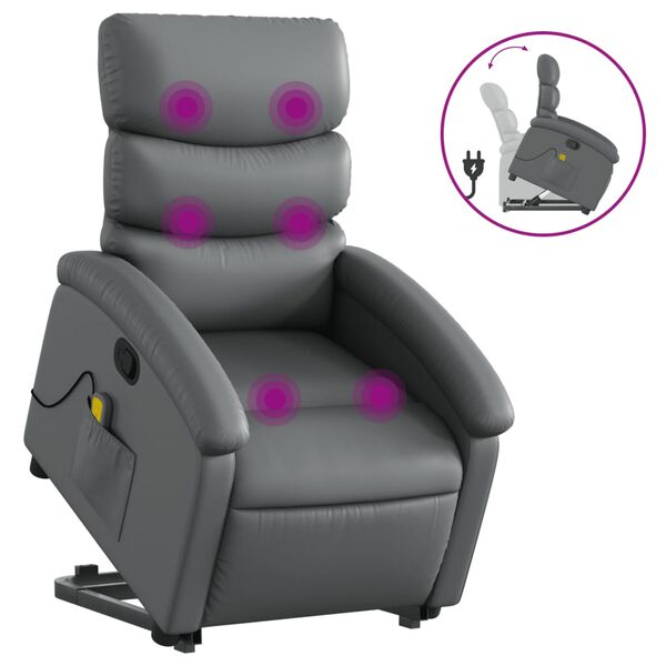 vidaXL Stand up Massage Recliner Chair Grey Faux Leather