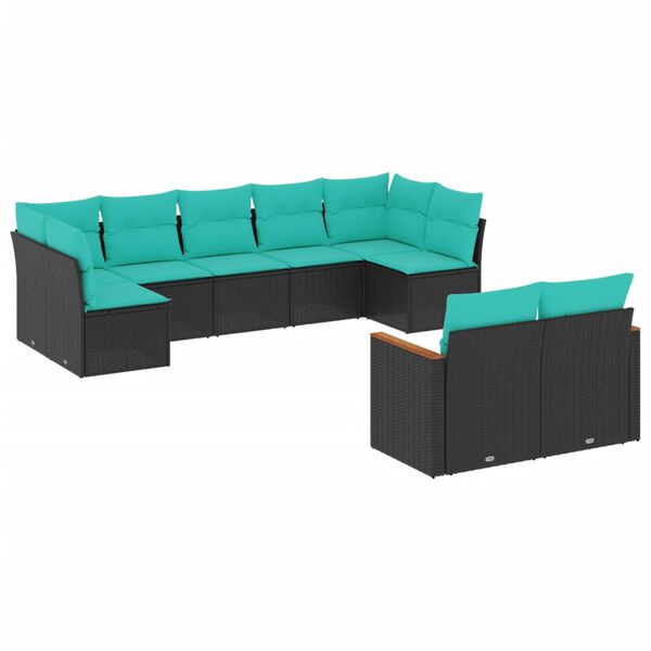 vidaXL 9 Piece Garden Sofa Set with Cushions Black Poly Rattan