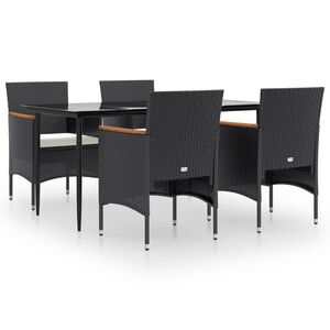 vidaXL 5 Piece Garden Dining Set with Cushions Black