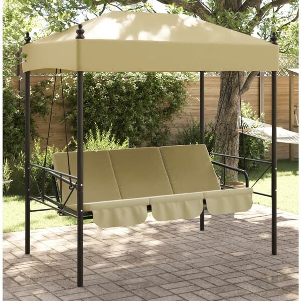 vidaXL Garden Swing Bench with Canopy Sand Steel