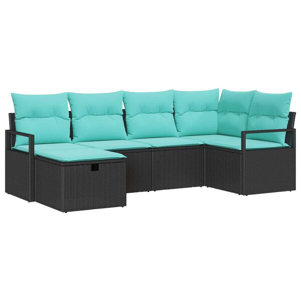 vidaXL 6 Piece Garden Sofa Set with Cushions Black Poly Rattan