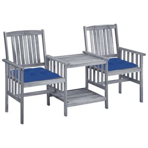 vidaXL Garden Chairs with Tea Table and Cushions Solid Acacia Wood