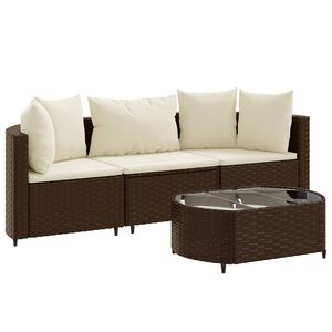 vidaXL 4 Piece Garden Sofa Set with Cushions Brown Poly Rattan