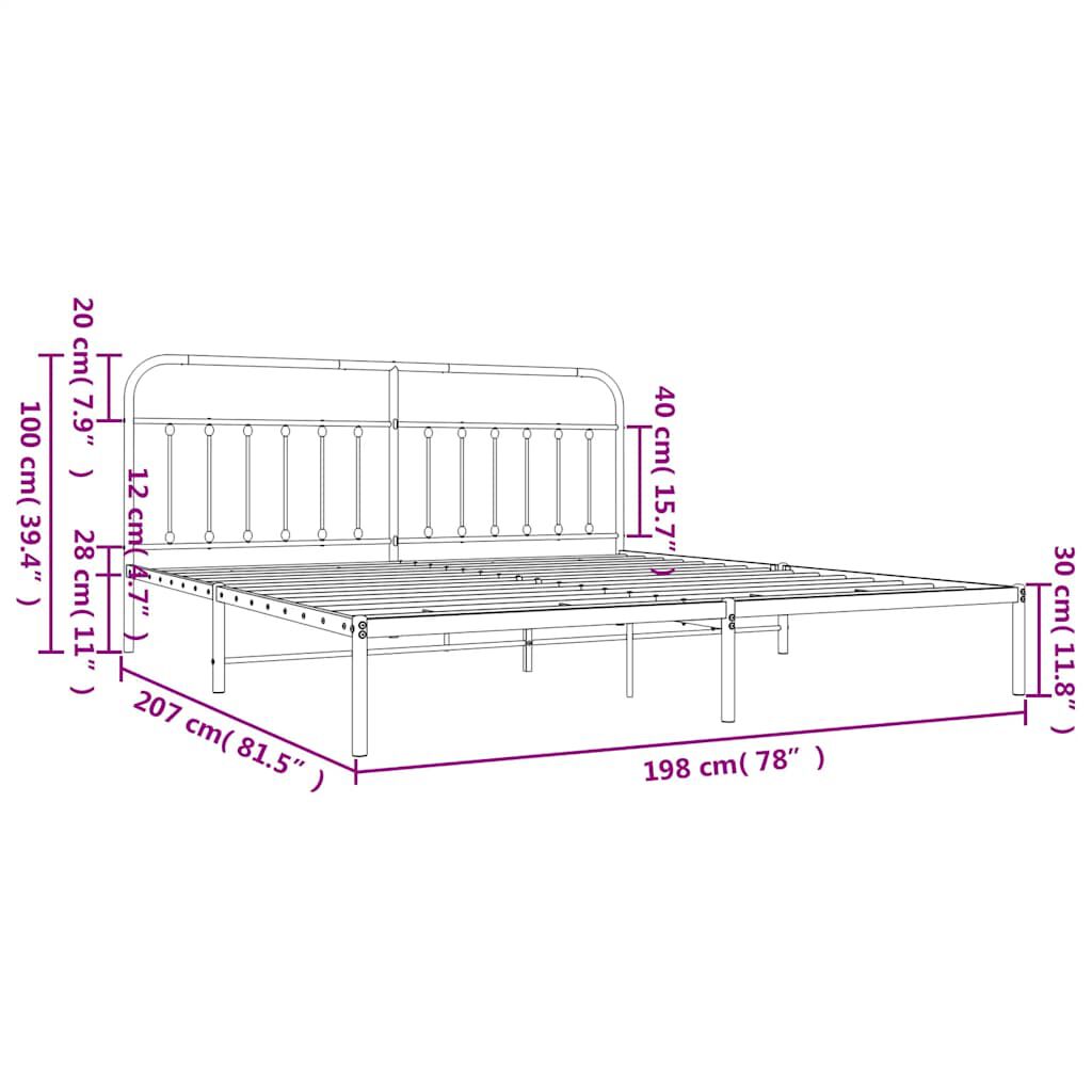 vidaXL Metal Bed Frame without Mattress with Headboard Black 193x203cm