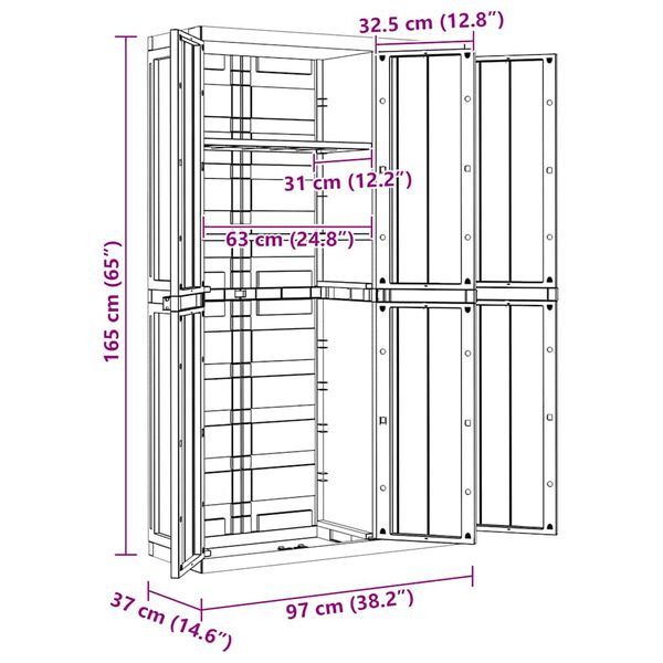 vidaXL Outdoor Storage Cabinet Black 97x37x165 cm PP