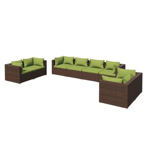 vidaXL 8 Piece Garden Lounge Set with Cushions Poly Rattan Brown