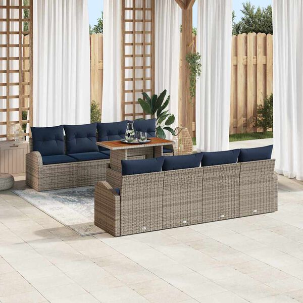 vidaXL Garden Sofa Set with Cushion Manual 7 pcs Grey and navy blue