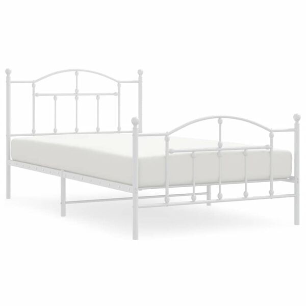 vidaXL Metal Bed Frame without Mattress with Footboard White 100x200cm
