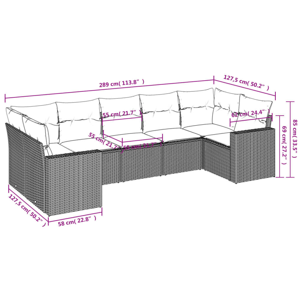 vidaXL 7 Piece Garden Sofa Set with Cushions Beige Poly Rattan